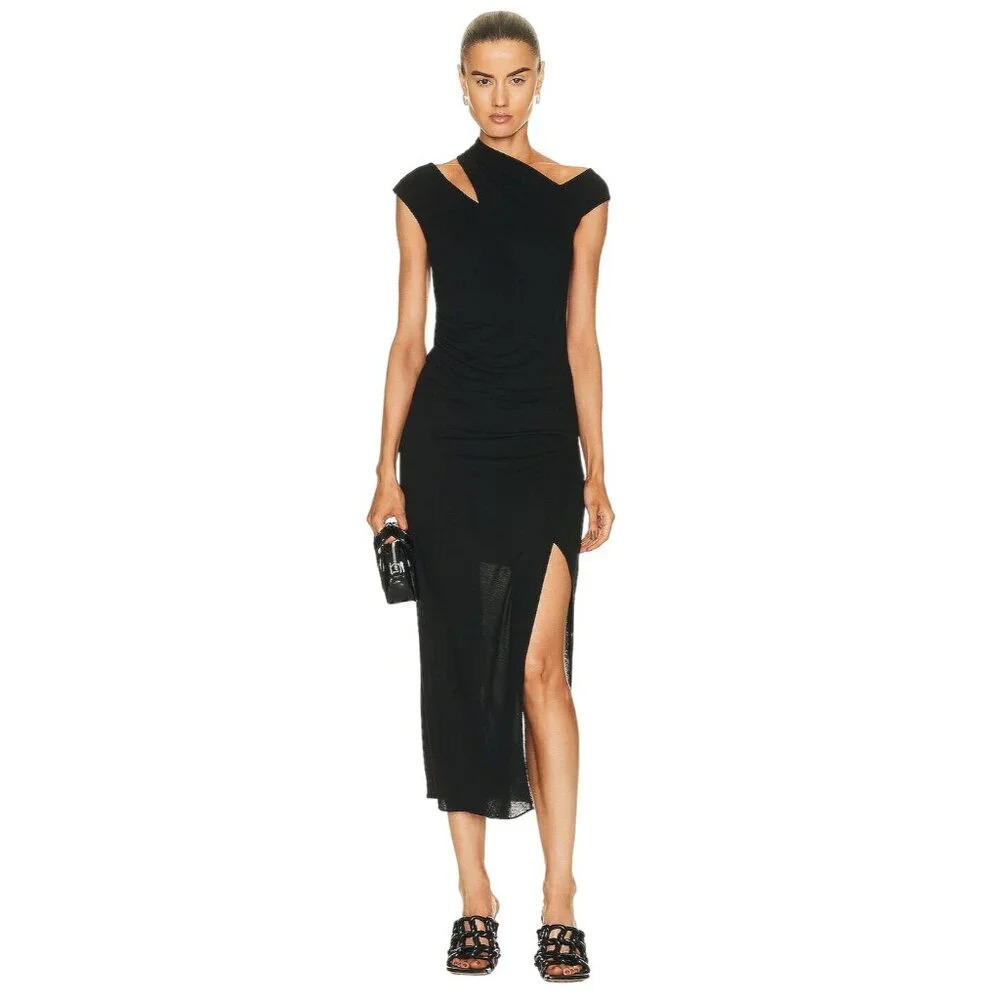 Helmut Lang Asymmetrical Maxi Dress in Basalt Black XSmall New Womens Jersey